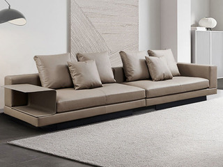  意式极简 康纳利真皮沙发 柔软舒适 质感细腻 至臻头层黄牛皮 天然蓬松羽绒靠包 云端坐感高密度高回弹海绵 落叶松实木框架  四人位3米直排右扶手柜沙发 （含红色布艺抱枕*1+腰枕*1）（图片为3.6米  此配置为3米）