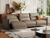 欧瑞仕 意式极简 零靠墙电动功能沙发 进口头层黄牛皮 豪奢大面积坐前真皮 高密度海绵Q弹舒适 分段高靠背有力支撑 进口俄罗斯落叶松实木框架 右功能位 咖啡棕 大四人位真皮沙发