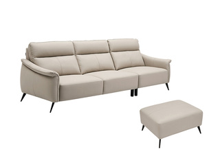  极简风格 甄选柔软细腻头层牛皮 加高一体靠包完美贴合 流线扶手设计 双层海绵填充 奶茶色 组合沙发 三人位+脚踏（此产品有短途物流费）