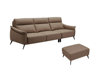  极简风格 甄选柔软细腻头层牛皮 加高一体靠包完美贴合 流线扶手设计 双层海绵填充 浅咖色 组合沙发 三人位+脚踏（此产品有短途物流费）