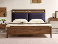 观风聆宋 宋式美学 梦溪床 精选级进口胡桃木 高屏床头优雅大气 亲肤透气磨砂绒 稳固结实实木腿 1.5*2.0米卧室双人床（搭配松木床板条）（实木纹理自然生成 每一块木材纹理、颜色天然独一无二）