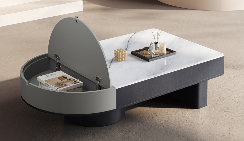 欧瑞仕 意式极简 大嘴茶几 创意大嘴造型上翻设计分区储物 纹理素雅易清洁微晶石台面 圆润防撞设计边角 茶几