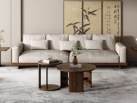 木影宋韵 宋式美学 高端进口南美黑胡桃木 柔软舒适棉麻布 高品质羽绒 传统窗柩高级设计 舒适靠背云感高弹座包 直排全实木沙发 四人位（含五个抱枕 样式随机）