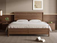 木影宋韵 宋式美学 高端进口黑胡桃木 竹节装饰线条 微倾舒适曲线 圆润流畅床尾板 1.5*2.0米全实木床（搭配松木床板条）（天然实木家具、纹理自然随机）