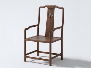  宋式美学 明月官帽椅 高端进口黑胡桃木 传统镂空雕刻背板 宽大座面舒适生活 全实木茶椅（实木纹理自然生成 每一块木材纹理、颜色天然独一无二）