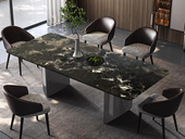歌迪 极简风格 纹理通透黑玫瑰天然奢石 触感温润如玉肌理细腻斑驳 优雅弯月弧形稳固拉丝不锈钢黑钛底架 圆滑弧边 半月台餐桌（天然石材，纹理随机）
