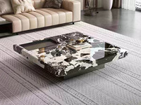 欧瑞仕 意式极简 高贵奢华宝格丽黑天然奢石 内嵌式托盘 稳固承重枪灰色五金脚 1.2米 茶几