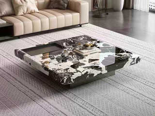  意式极简 高贵奢华宝格丽黑天然奢石 内嵌式托盘 稳固承重枪灰色五金脚 1.0米 茶几