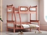 帕帕猫 简美风格 榫卯结构 健康环保优质实木 高低床 儿童床 原木色+象牙白 1.2*2.0米 子母床（搭配杉木卡槽床板）