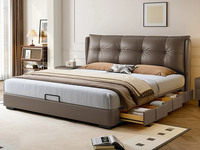 欧瑞仕 极简风格 细腻柔软仿真皮 全实木抽屉 宽大饱满有型高靠包 床侧多功能储物三抽 收纳力Max 右抽屉款 1.8*2.0米床（搭配10公分松木排骨架）（面向床抽屉在右）