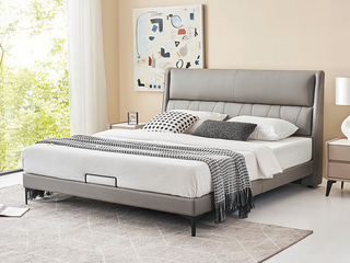  极简风格 贴贴真皮床 柔韧细腻进口头层牛皮 包耳怀抱式床屏 分段靠背舒适承托 结实稳固松木框架 1.5*2.0米床（此产品有短途物流费）