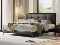 歌迪【热门推荐】极简风格 高定头层黄牛皮 0靠墙设计 极致省空间 告别拥挤感 高密度海绵饱满有型软弹释压+5A级俄罗斯落叶松实木框架 黑色普通款 1.5*2.0米齐边床（搭配10公分松木排骨架）