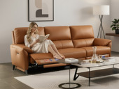 芝华仕 现代简约 米兰真皮电动功能沙发 双电动功能位 巴西进口头层牛皮  110°-160°智能电动调控功能位  爱马橙 直排沙发 三人位 （不含抱枕）（此产品有短途物流费）