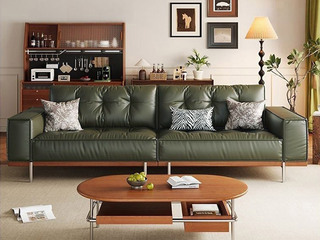  中古风 进口FAS级全白蜡木外框架 细腻柔韧仿真皮 柔软蓬松羽绒+高密度海绵科学配比填充 软而不塌双重舒适靠感 中古绿 高质感五金高脚 小四人位沙发