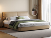 欧瑞仕 意式极简 大象耳朵真皮床 豪奢大面积真皮床头 高定头层黄牛皮 巨量蓬松羽绒+高密度海绵软弹大靠包 俄罗斯落叶松实木框架 1.8*2.0米床（搭配10公分松木排骨架）