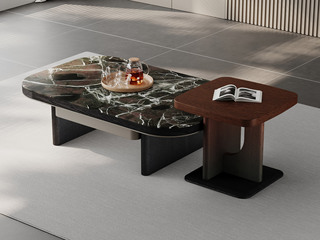  中古风 细腻通透微晶石 清晰自然黑橡木纹理 优质金属漆 1.2米 茶几