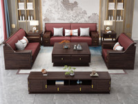 檀雅居 新中式实木沙发 甄选进口金丝檀+乌金木 复古刻纹雕花 加厚实木扶手 亲肤舒适仿真皮  乌金色 组合沙发 单人位+双人位+三人位（抱枕花色随机）