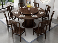 檀雅居 新中式 甄选进口金丝檀+乌金木  厚实稳固桌脚不摇晃 乌金色 1.58米 餐桌（搭配98公分转盘）
