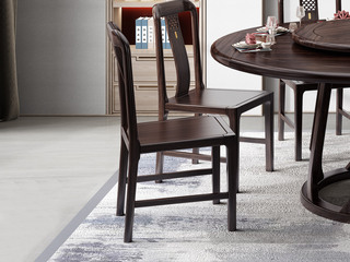  新中式 进口乌金木 镂空鱼鳞纹装饰 乌金色 餐椅（单把价格 需双数购买 单数不发货）