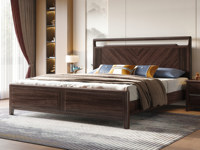 檀雅居 新中式  高品级进口乌金木 独特设计V型纹理 五金装饰 乌金色 1.8*2.0米 实木床（搭配静音床板条）