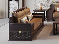 檀雅居 新中式实木沙发 甄选进口金丝檀+乌金木 设计感拼花纹理金线装饰 实木储物扶手 柔软舒适猫抓皮  乌金色 双人位沙发（抱枕花色随机）