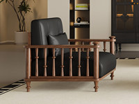 梵木悦语 中古风 进口红斑马 柔软亲肤仿真皮 蓬松羽绒+高弹海绵双重体验 经典罗马柱扶手 单人位沙发