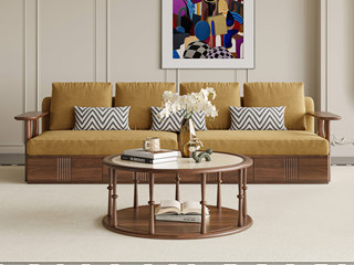  中古风 进口红斑马 亲肤透气舒适雪尼尔绒布 大容量储物抽屉增加收纳体验 高密度高回弹海绵 抽屉款 四人位直排沙发（腰枕样式随机）