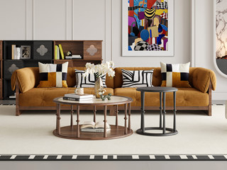  中古风 进口红斑马 细腻柔软翻毛绒 拉点工艺稳固不跑位 高弹饱满海绵 四人位直排沙发（抱枕样式随机）