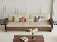 梵木悦语 中古风 进口红斑马 细腻柔软生态仿真皮 蓬松羽绒+高弹海绵双重体验 高箱款大容量储物 拼色井字棋盘格扶手 四人位直排沙发（标配三个抱枕样式随机）