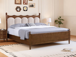  中古风 进口非洲红斑马 细腻滑嫩雪尼尔绒布 钢琴键高弹软包 高密度海绵舒适柔软 1.5*2.0米 实木床（搭配满铺油漆床板）