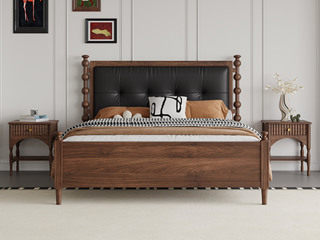  中古风 进口红斑马 细腻柔软仿真皮 方格匀称拉点软包 经典罗马立柱稳固支撑 1.8*2.0米 实木床（搭配满铺油漆床板）