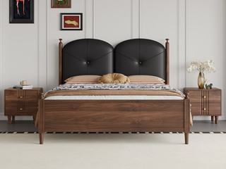  中古风 进口红斑马 细腻柔软仿真皮 高屏拱门双靠包 经典拉线稳固不跑位 1.8*2.0米 实木床（搭配满铺油漆床板）