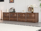 梵木悦语 中古风 进口红斑马 质感柔润纹理自然 竖纹嵌合抽面造型 梅花格栅设计点缀 斗柜（四个组合柜）