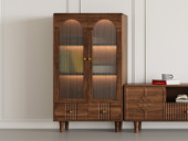 梵木悦语 中古风 进口红斑马 质感柔润纹理自然 设计感竖纹装饰抽面 透亮易清洁玻璃 餐边柜（不含灯带）