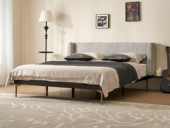 汉森庄园 英伦风 进口实木微雕工艺  细腻柔软科技布 半包围床头满满安全感 可拆卸小巧便捷置物台 阿尔贝托雕塑金属高脚 1.8*2.0米 实木床（搭配满铺燕尾油漆床板）