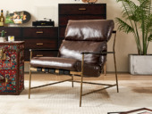 汉森庄园 英伦风 实心金属锻打锤纹肌理 结实稳固 搭配木质扶手 细腻柔韧油蜡仿真皮 分段高弹海绵舒适靠包 休闲椅