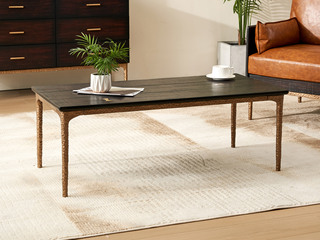  英伦风 进口实木微雕工艺 设计感深浅光影变化 宽阔大板随心置物 阿尔贝托雕塑金属高脚 1.2米 茶几