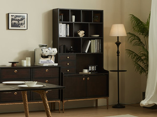  英伦风 进口实木微雕工艺 设计感深浅光影变化 开放式展示架 大容量多元化储物空间 1.0米 书柜