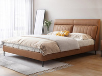 罗曼仕 现代简约 奶油风 仿真皮+高密度海绵+实木框架 槟榔棕 1.5*2.0米床（搭配10公分松木排骨架 图片为布艺，此配置为仿真皮）