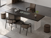 一方茶居 意式极简 寂然茶台 50MM加厚实木台面+嵌入式茶盘 80MM宽石头纹亚克力脚架 全自动智能隐藏式茶艺炉 2.0米实木茶台 （超大件商品，请确认能否进入电梯或楼道）