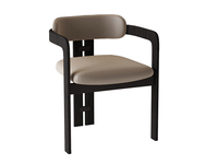 一方茶居 新中式 客椅 开放黑白蜡木实木框架 灰色仿真皮座包 茶椅