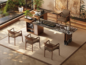 一方茶居 意式极简 京墨茶台 宝格丽黑天然奢石+黑胡桃木皮拼花台面 隐藏式充电升降插座 五金储物拉篮 3.0米茶台（不含茶盘）（天然石材，纹理随机 ）（超大件商品，请确认能否进入电梯或楼道）