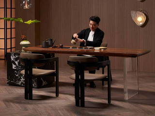  意式极简 哲思茶台 天然南美胡桃木+嵌入式茶盘台面 岩板包裹储物柜 内设五金储物拉篮 高透亚克力桌架 全自动智能抽水茶艺炉 3.0米茶台（超大件商品，请确认能否进入电梯或楼道）