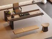 一方茶居 现代极简 50MM加厚手工大板实木台面 悬浮亚克力桌腿 2.4米茶台（不含茶盘）（超大件商品，请确认能否进入电梯或楼道）