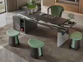 一方茶居 意式极简 熊猫白超晶石+白蜡木饰面台面 悬浮亚克力桌脚 全自动智能抽水茶艺炉 2.4米茶台（超大件商品，请确认能否进入电梯或楼道）