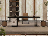 一方茶居 意式极简 黑木纹岩板台面  黑木纹岩板+百达翡丽包裹储物柜 黑色渐变亚克力脚架 全自动智能隐藏式茶艺炉 2.4米茶台（超大件商品，请确认能否进入电梯或楼道）