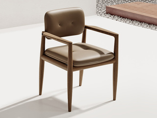  意式极简 京墨客椅 精选进口天然白蜡木 优质皮艺座包  深胡桃 茶椅