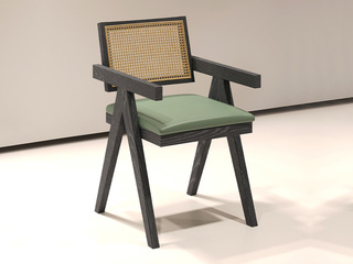  现代轻奢 客椅 进口白蜡木框架+藤编材质+优质皮艺座包  茶椅