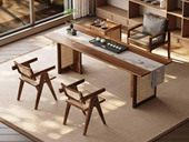 一方茶居 宋式 客椅 进口胡桃木框架+藤编座包 中古风茶椅