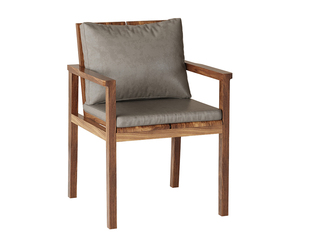  宋式 主椅 进口胡桃木框架 优质皮艺座包 浅胡桃色 中古风茶椅